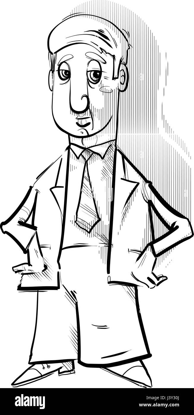 Dessin en noir et blanc illustration du caractère d'affaires Caricature Illustration de Vecteur