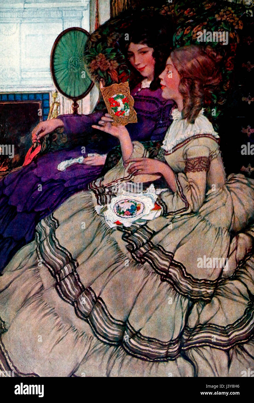 La Valentine - une fille la lecture d'une carte de la Saint-Valentin, vers 1905 Banque D'Images