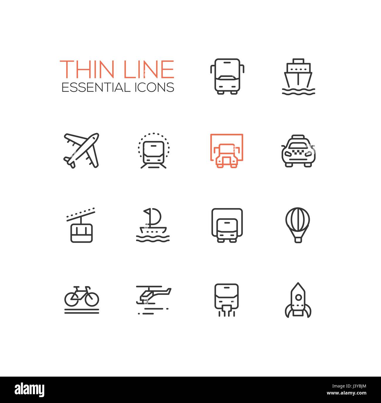 Transports - moderne unique vecteur ligne mince icons set Illustration de Vecteur