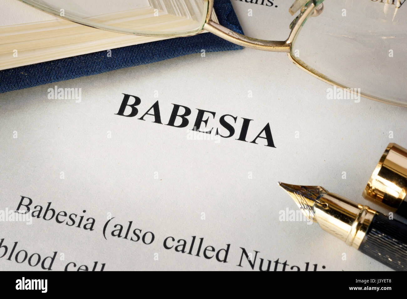 La page de titre avec babesia sur une table. Banque D'Images
