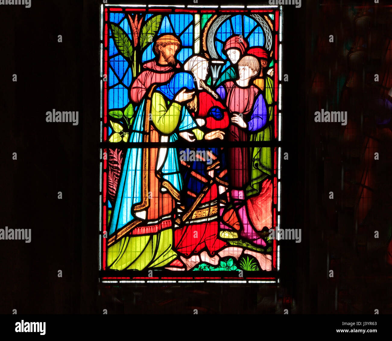 L'histoire de Ruth, détail de vitrail par Robert Bayne, de Heaton, Butler & Bayne, 1862, Richard Hill church, Norfolk England UK Banque D'Images