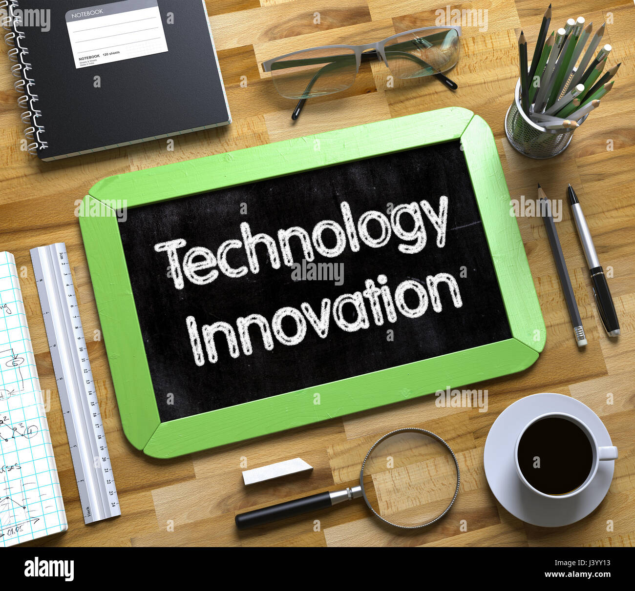 Petit tableau sur lequel un concept d'innovation technologique. 3D. Banque D'Images