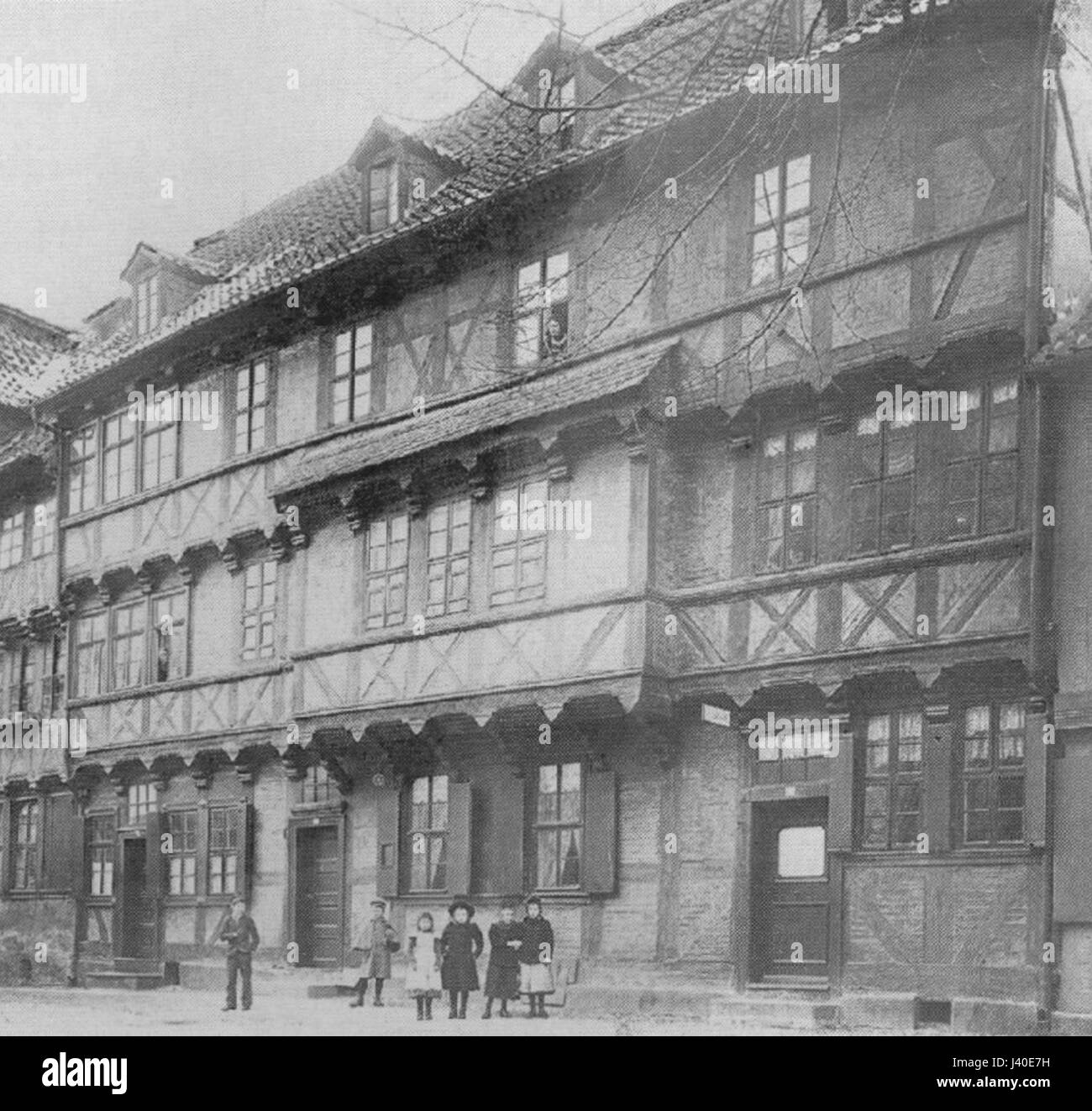 Marktkichhof 7-9 à Quedlinburg, Allemagne, comme il est apparu autour de l'année 1900. Ce bâtiment représente l'architecture historique de la région au tournant du siècle. Banque D'Images