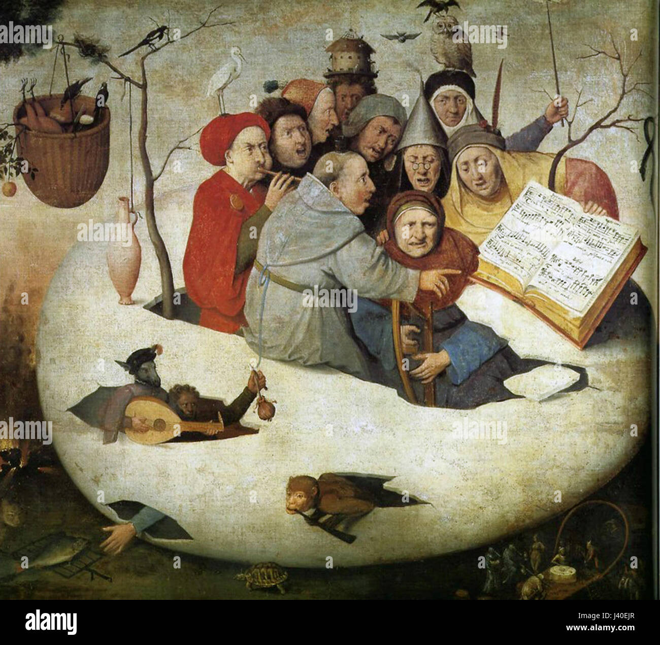 *Le concert dans l'oeuf* est une œuvre de l'artiste français, représentant une scène de concert dans une forme en forme d'oeuf, mêlant surréalisme et symbolisme artistique. Banque D'Images