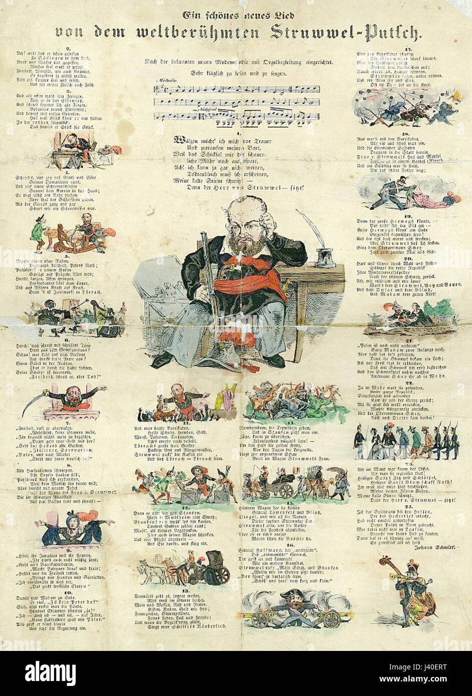 Lied vom Struwwel Putsch est une chanson satirique allemande faisant référence au Struwwelpeter, un personnage populaire de livre pour enfants connu pour son comportement inapproprié et ses conséquences. Banque D'Images