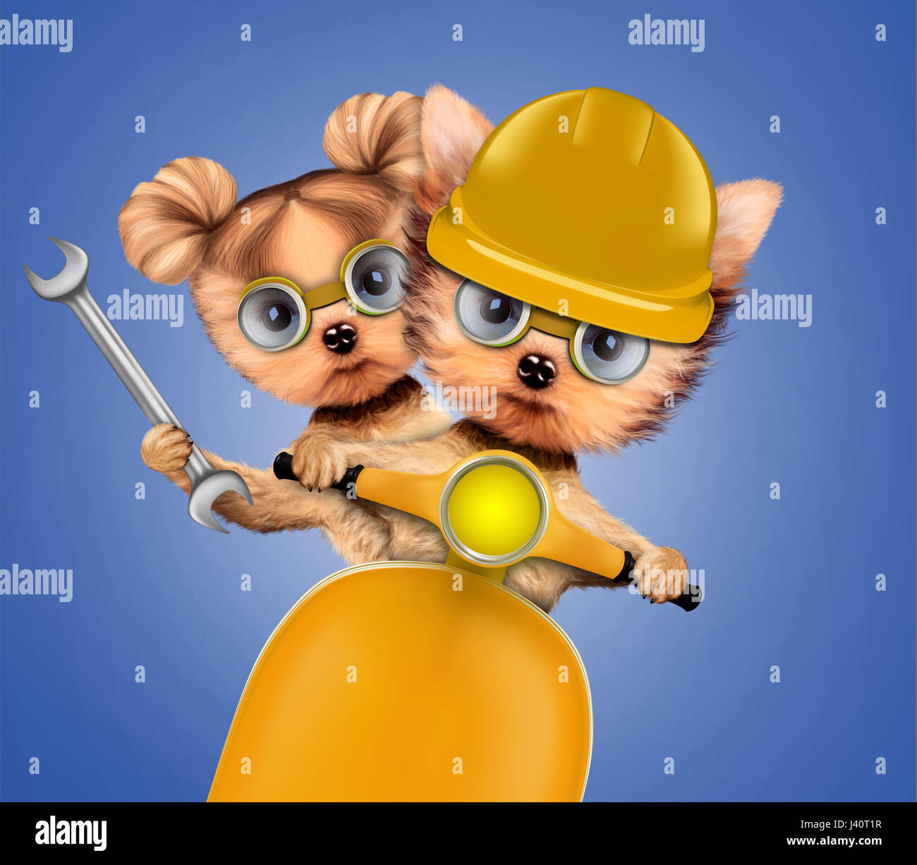 Drôle De Couple De Chiots Avec Casque De Sécurité Lunettes De