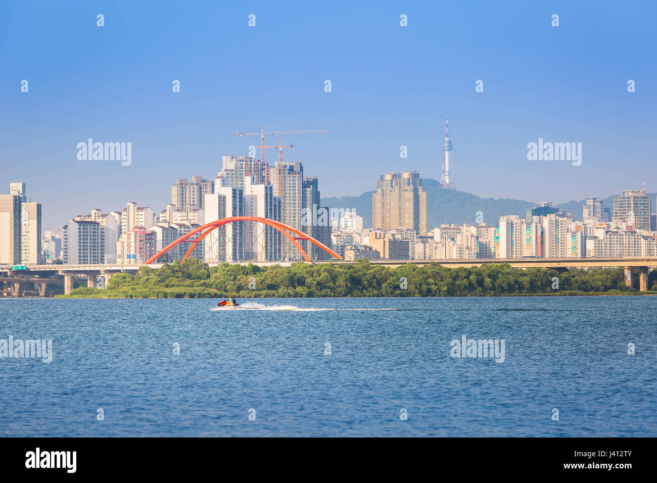 La ville de Séoul et le fleuve Han, la Corée du Sud. Banque D'Images