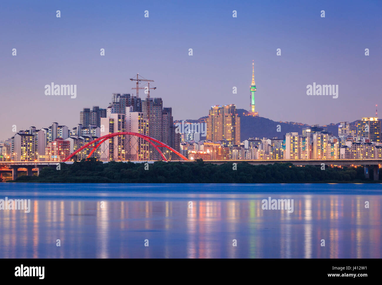 La ville de Séoul et le fleuve Han, la Corée du Sud. Banque D'Images