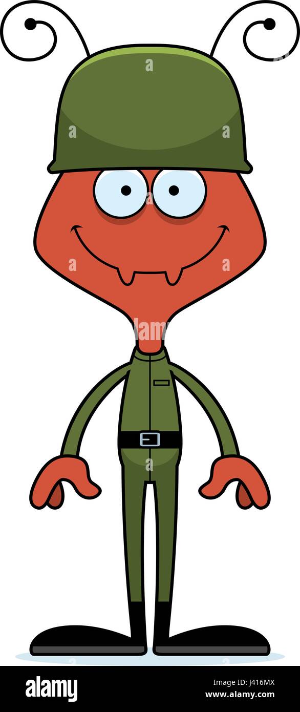 Un soldat cartoon smiling ant. Illustration de Vecteur