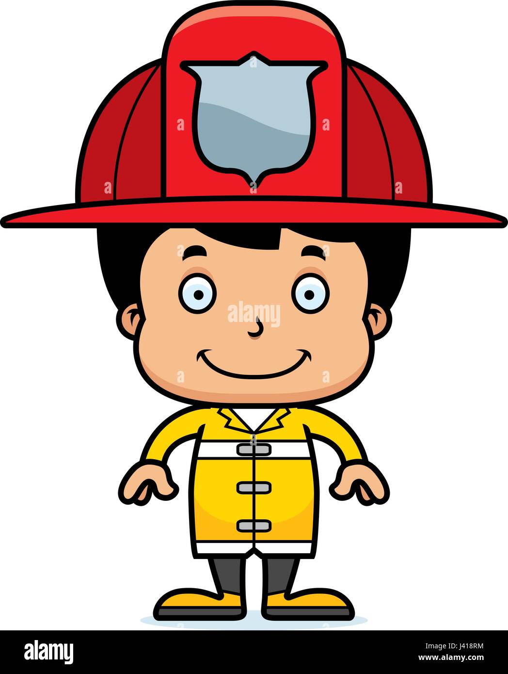 Un pompier cartoon boy smiling. Illustration de Vecteur