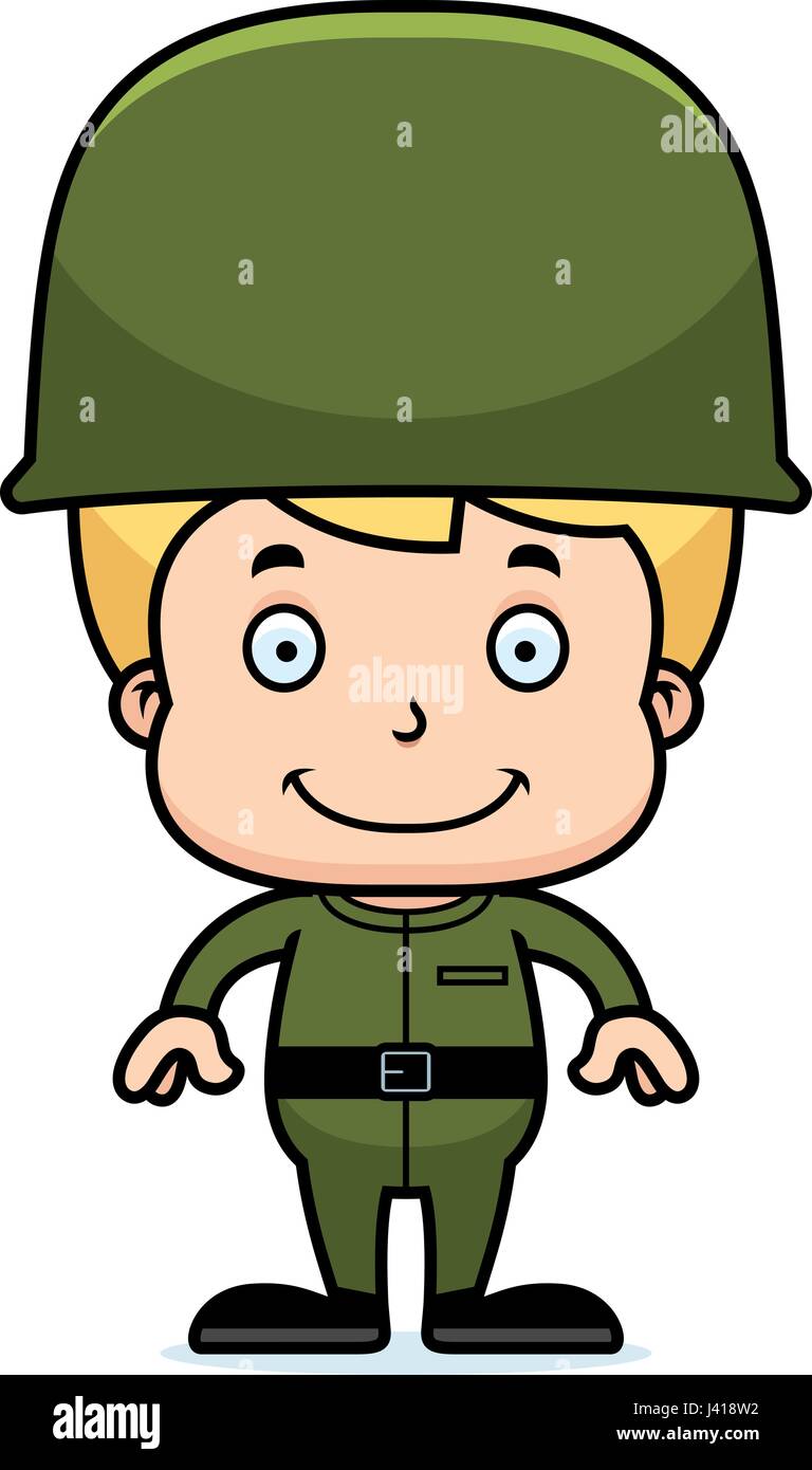 Un soldat cartoon boy smiling. Illustration de Vecteur