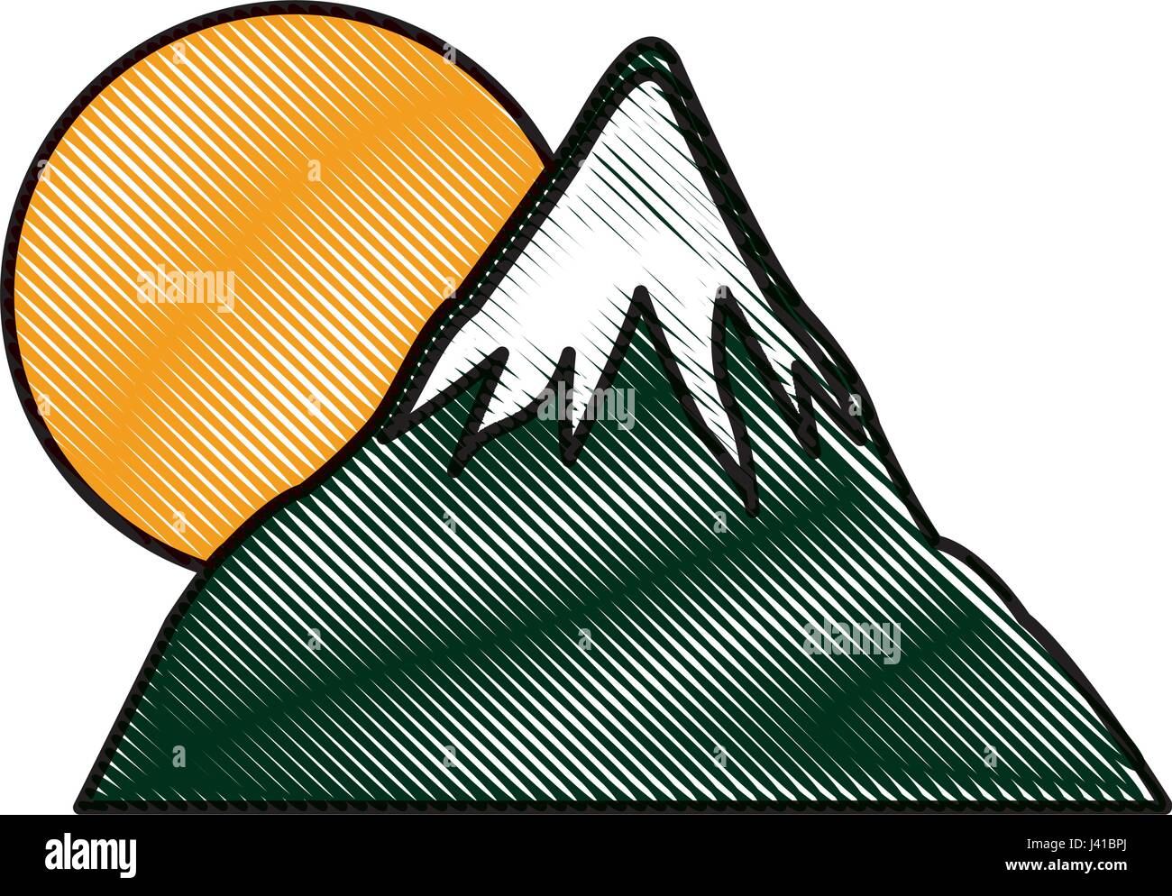 Le mont Fuji Japon dessin soleil paysage natural Illustration de Vecteur