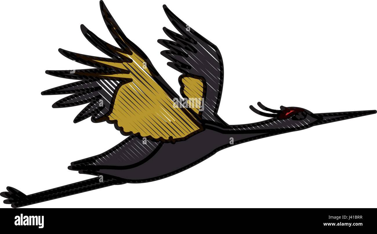Dessin Traditionnel Japonais Grue Oiseaux Voler Plumes