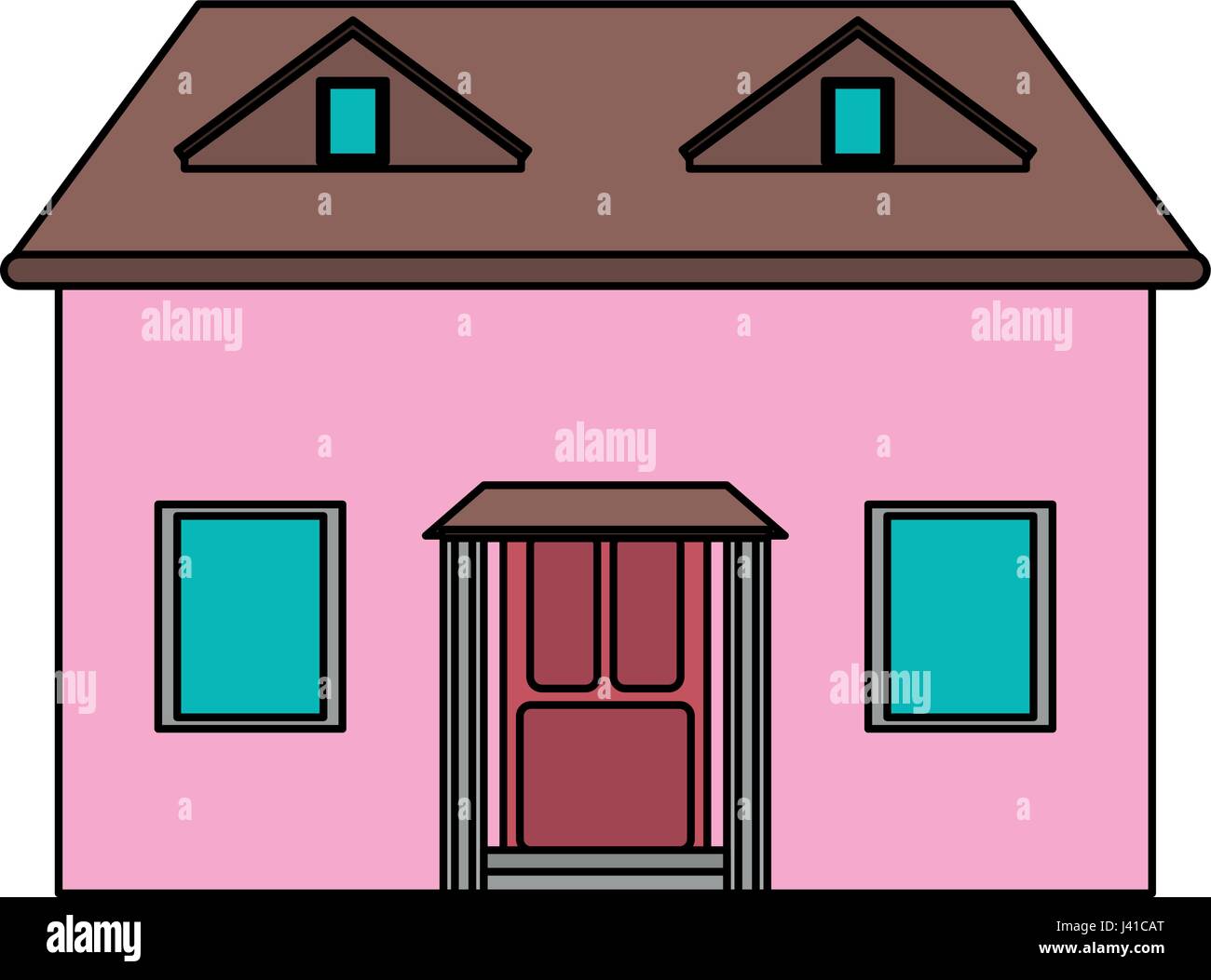 Image couleur façade cartoon maison avec grenier Illustration de Vecteur