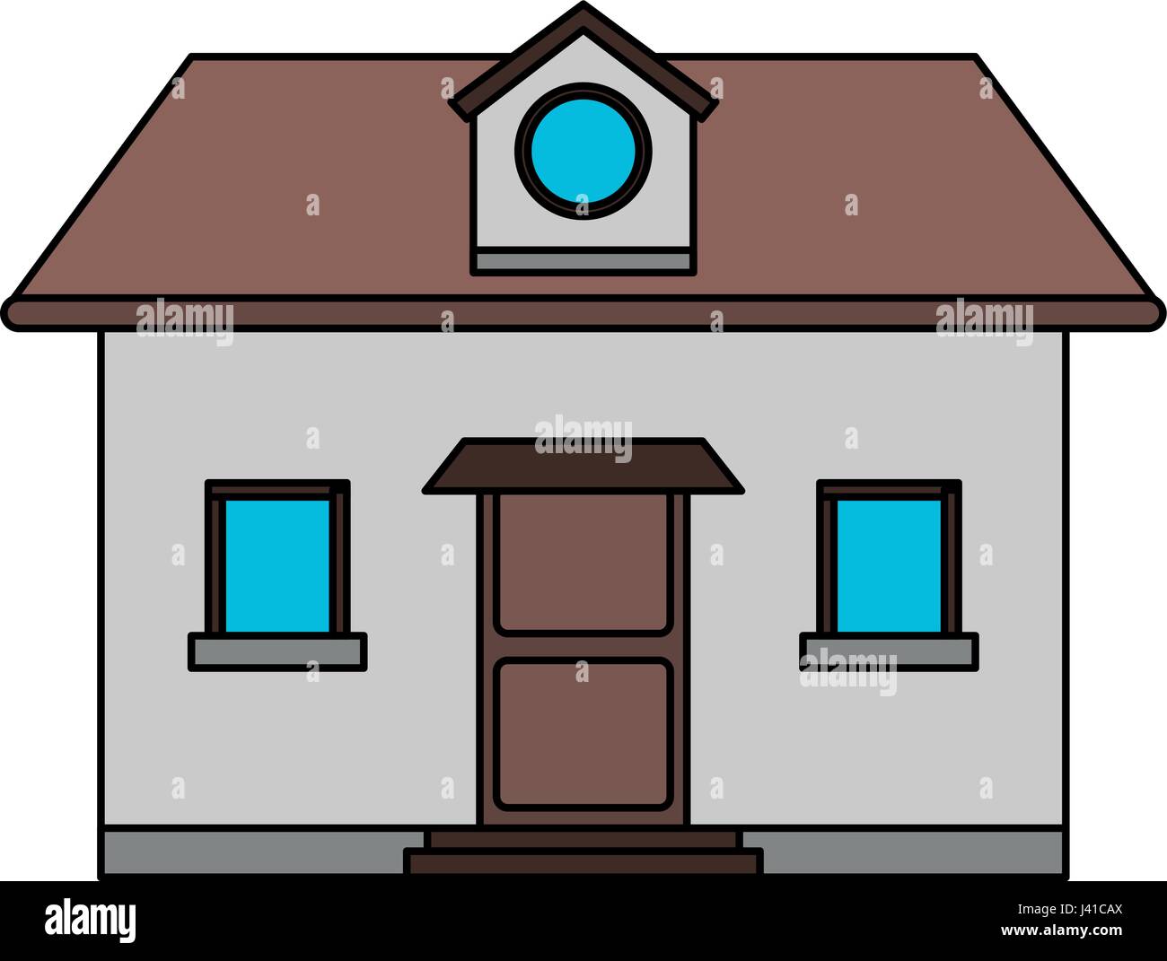 Image couleur façade cartoon confortable maison avec grenier Illustration de Vecteur