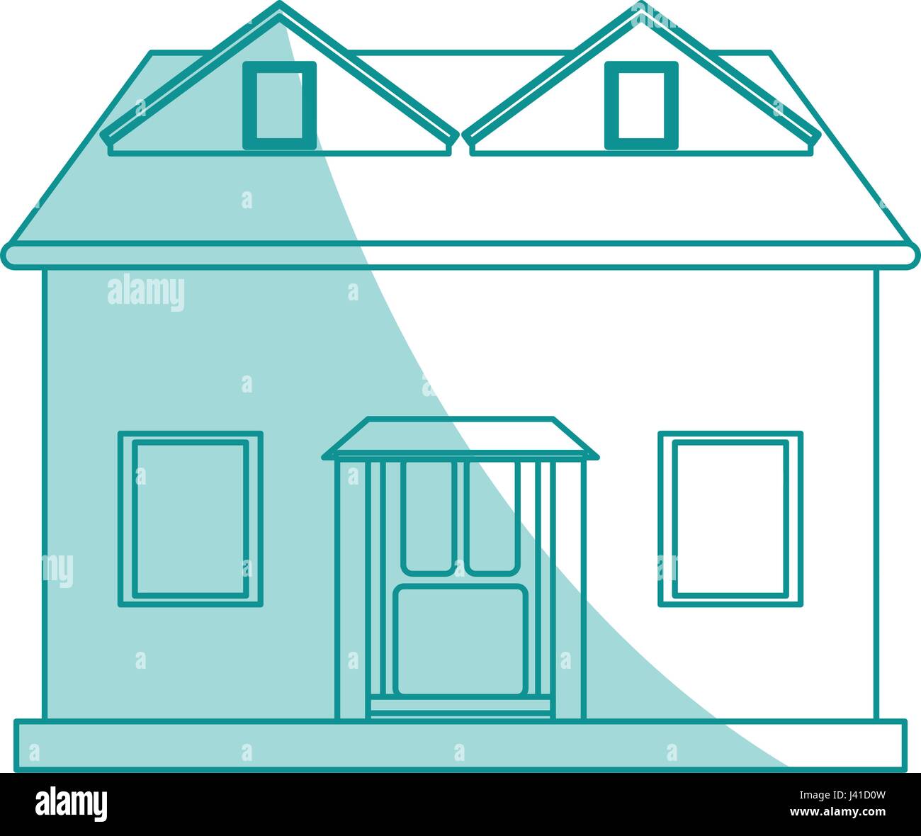 Silhouette d'ombre bleue façade cartoon maison avec grenier Illustration de Vecteur