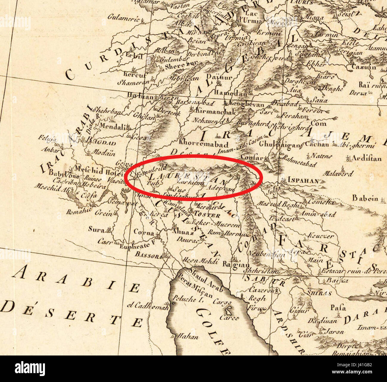 Luristan(Laurestan) en 1780 90 Banque D'Images