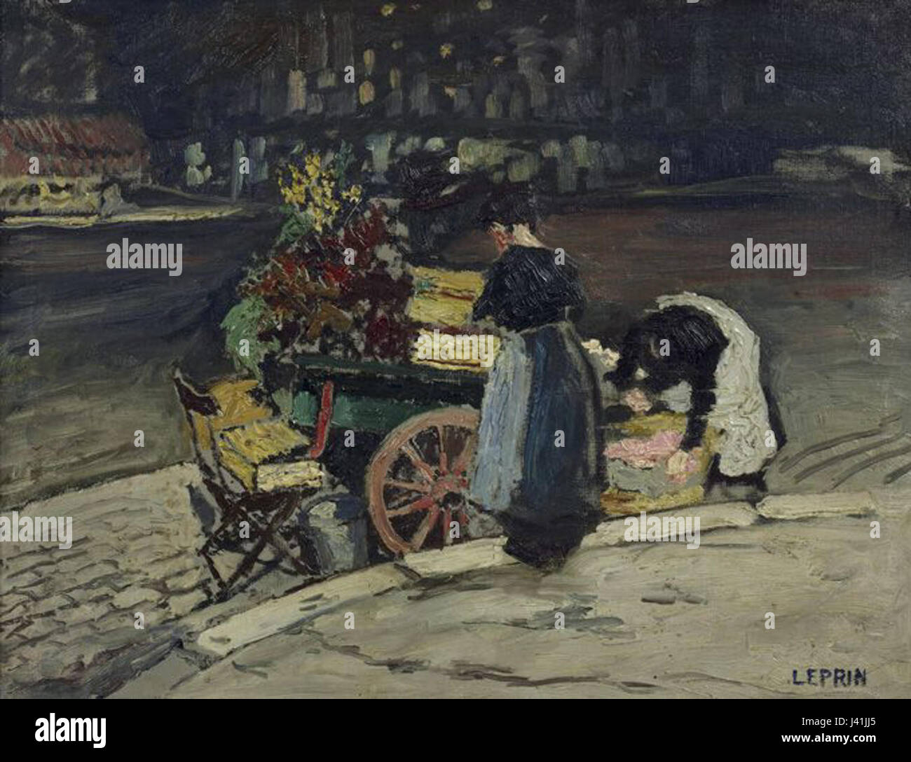 Marchande des 4 saisons de Marcel Leprin fait probablement référence à une peinture ou à une représentation artistique capturant un thème saisonnier en européen Banque D'Images