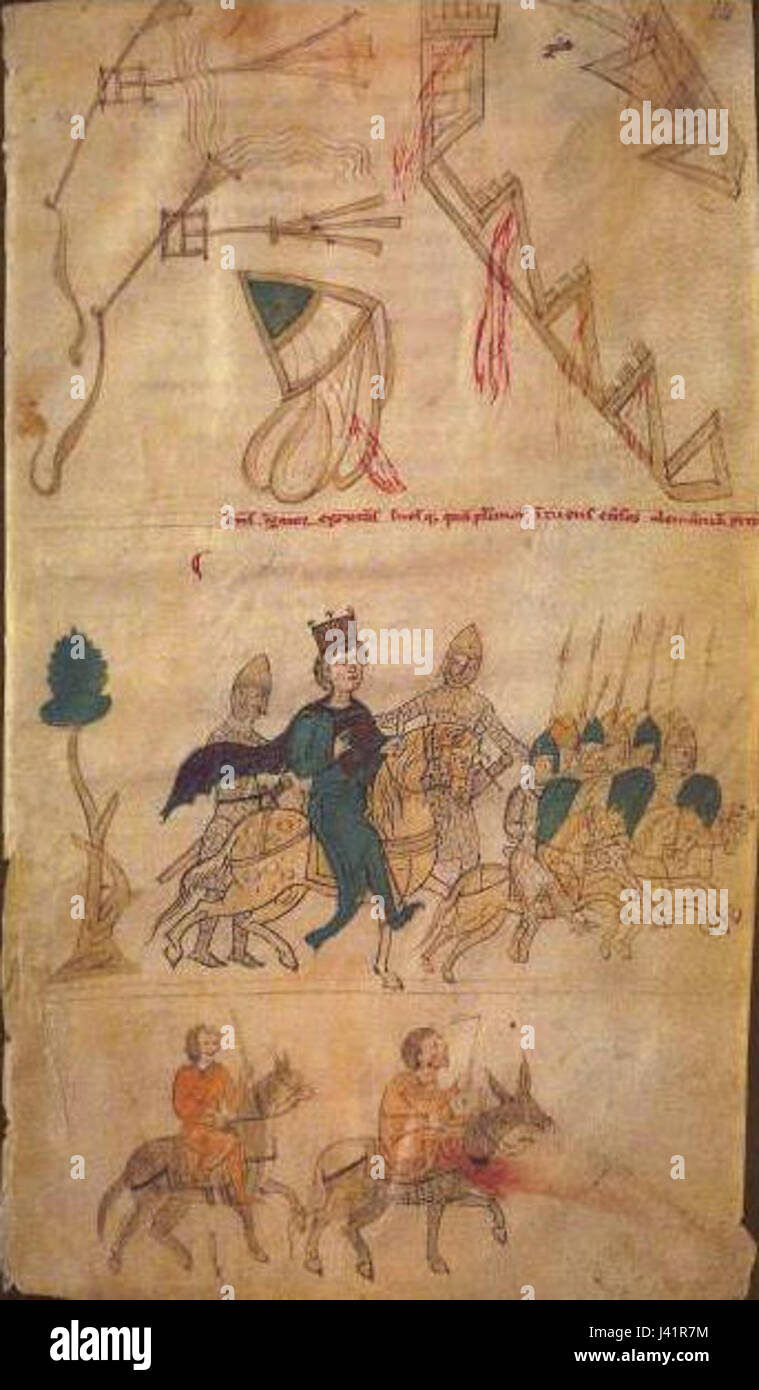 Un texte historique intitulé « Liber ad honorem Augusti », probablement un ouvrage latin dédié à l'honneur de l'empereur Auguste, donnant un aperçu de l'histoire romaine et de la culture impériale. Banque D'Images