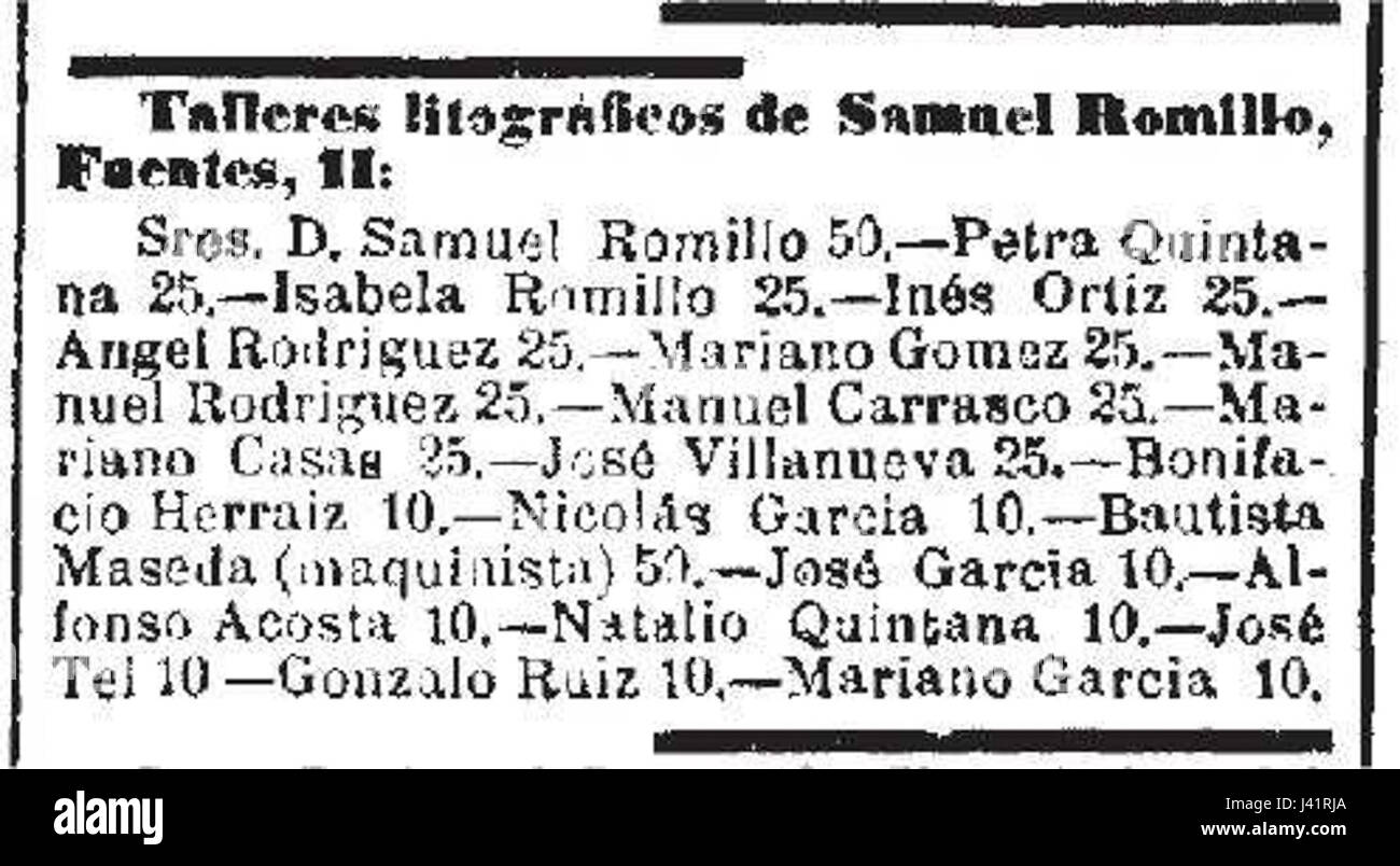 Litografia Samuel Romillo 1895 1204 suscricion Banque D'Images Litografia Samuel Romillo 1895 1204 suscricion Banque D'Images