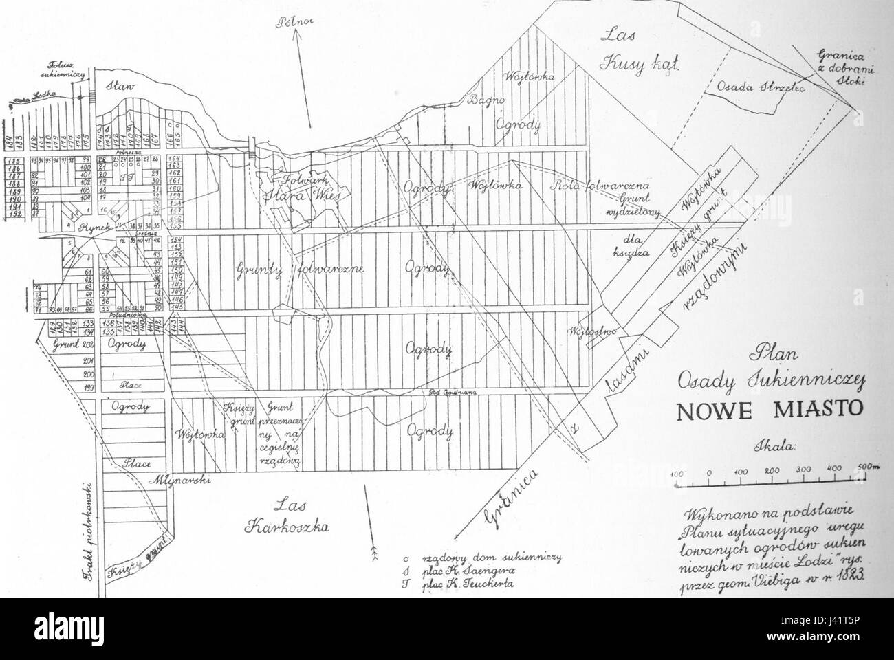 Lodz 1823 Sukienniczej Plan Osady Nowe Miasto Banque D'Images