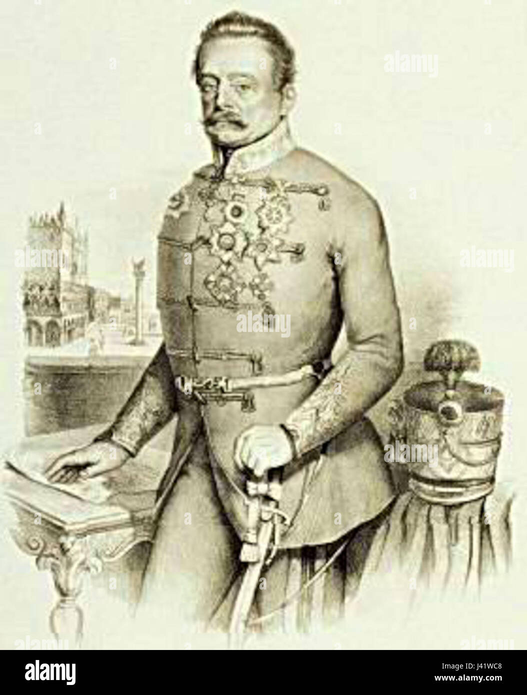 Cette lithographie de Melchiorre Fontana, datant de 1850, représente le portrait de Gozzkowski. Fontana était connu pour ses œuvres lithographiques détaillées et expressives au cours du XIXe siècle. Banque D'Images