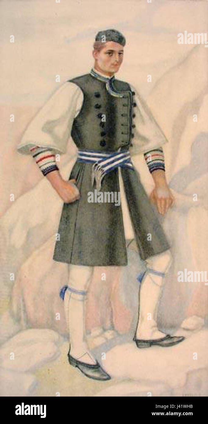 Le titre fait probablement référence aux costumes traditionnels grecs de la région de Macédoine, avec un accent sur le vêtement *Boufi*, un élément notable de la tenue culturelle macédonienne. Banque D'Images