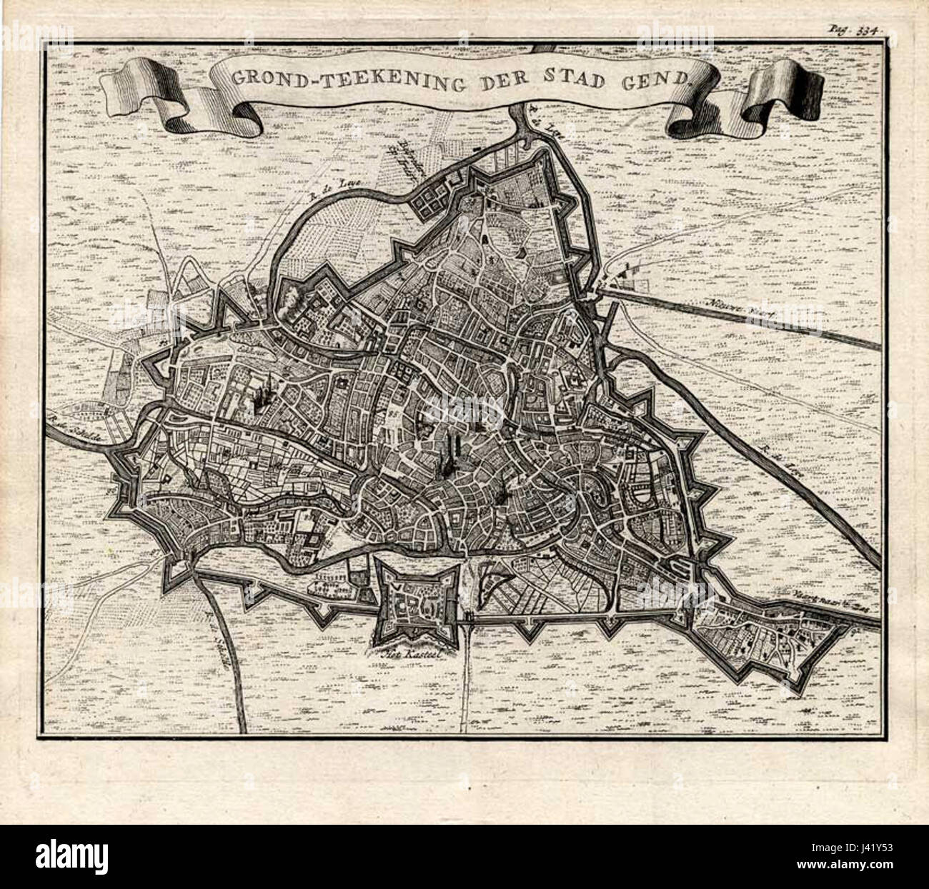 Site de Gand par Isaak Tirion Guillaume de l'Isle Banque D'Images