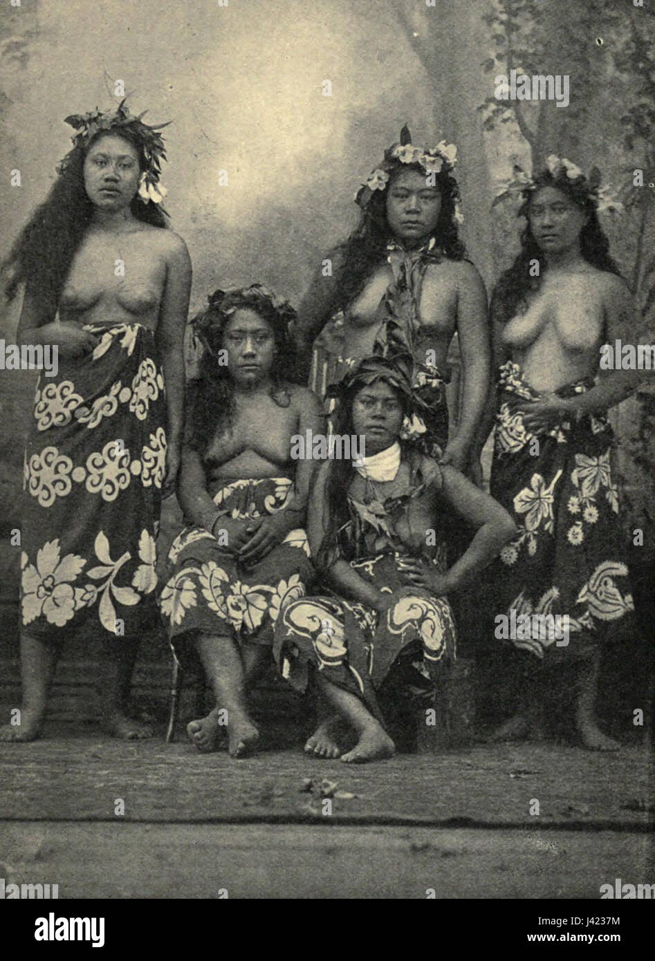 Les Belles Tahitiennes, Tahiti, par Coulon Banque D'Images