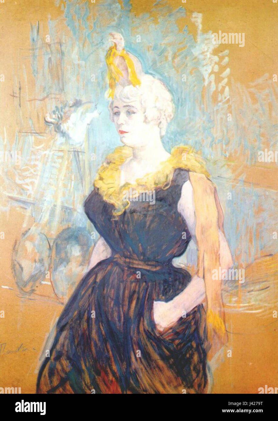 « The Clowness Cha U Kao » d'Henri de Toulouse-Lautrecâ€™ de 1895 est une œuvre d'art remarquable reflétant le monde du cabaret français. Lautrec a capturé l'atmosphère vibrante et théâtrale de l'époque, en se concentrant sur les interprètes et leurs personnalités expressives. Banque D'Images