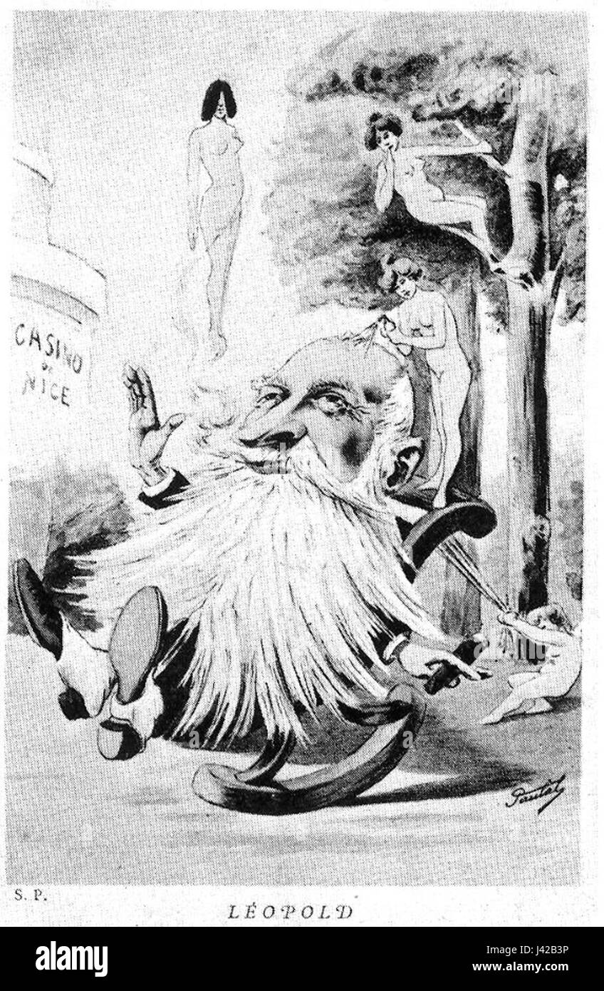 Caricature satirique mettant en vedette Léopold, faisant éventuellement référence au roi Léopold II de Belgique, connu pour sa domination coloniale controversée. La bande dessinée offre une perspective critique sur ses actions. Banque D'Images