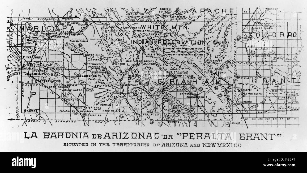 La carte des concessions foncières de Peralta illustre les vastes propriétés foncières accordées à la famille Peralta en Californie. Ce document historique est crucial pour comprendre la colonisation précoce et la répartition des terres en Californie pendant les périodes espagnole et mexicaine. Banque D'Images