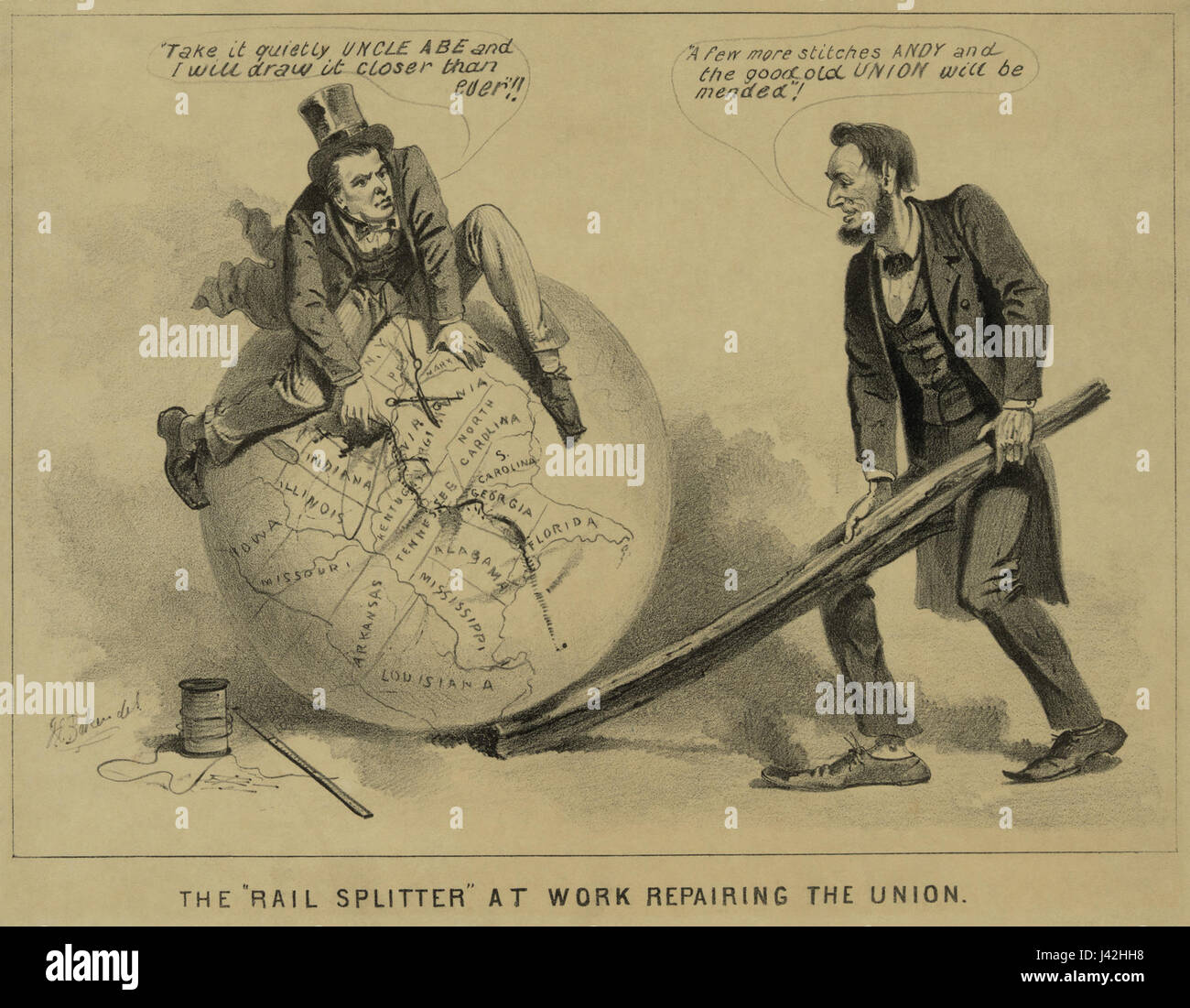 Le titre fait probablement référence à une image ou à une œuvre d'Abraham Lincoln et Andrew Johnson, figures clés de l'histoire américaine. Le portrait pourrait représenter leur partenariat politique pendant la guerre de Sécession et leurs efforts de reconstruction d'après-guerre. Banque D'Images