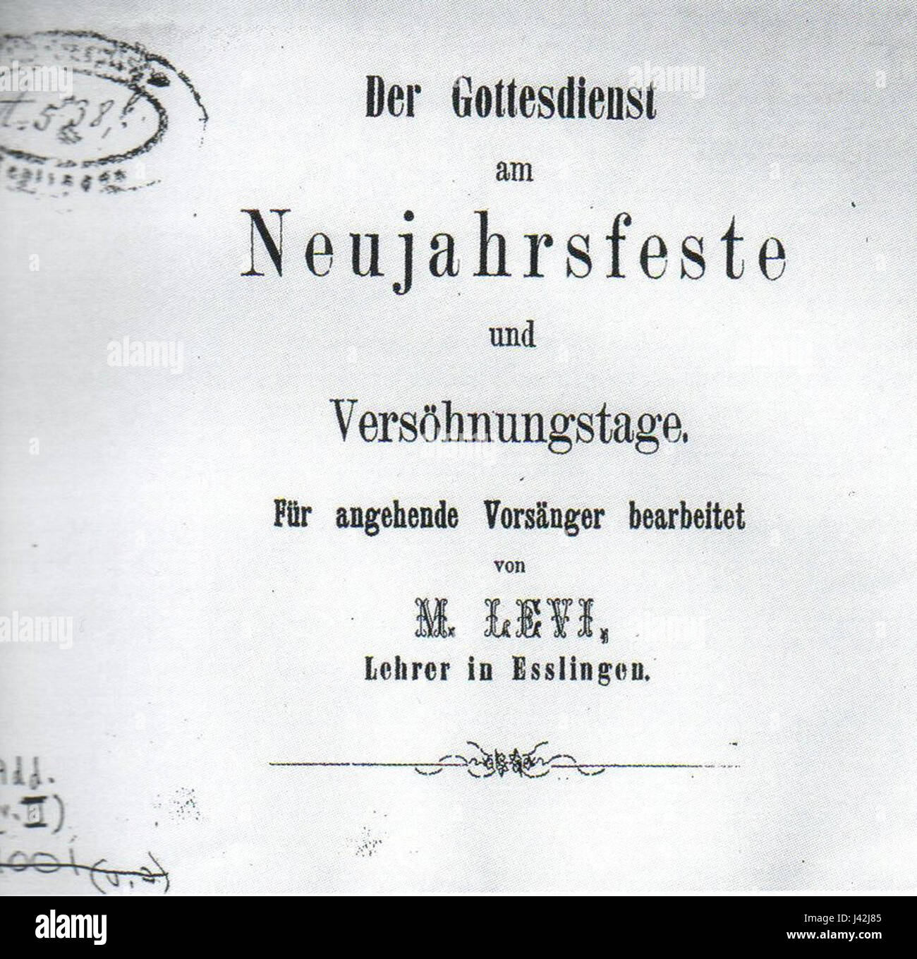 Ce document traite d'un service religieux du jour de l'an (Gottesdienst) par Mayer Levi, reflétant possiblement les pratiques culturelles et religieuses d'une communauté pendant le nouvel an. Banque D'Images