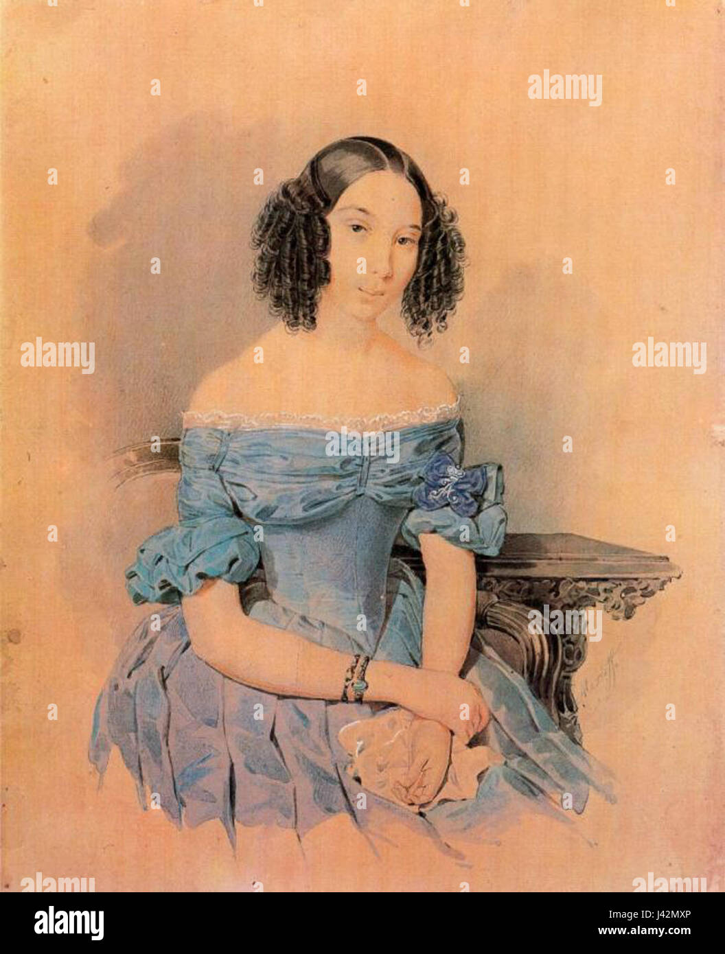 *Lady in Waiting* de A.A. Alexeev, créé en 1830, est un portrait représentant une noble femme dans le rôle d'une dame d'honneur. L'œuvre est révélatrice du portrait aristocratique russe du début du XIXe siècle. Banque D'Images