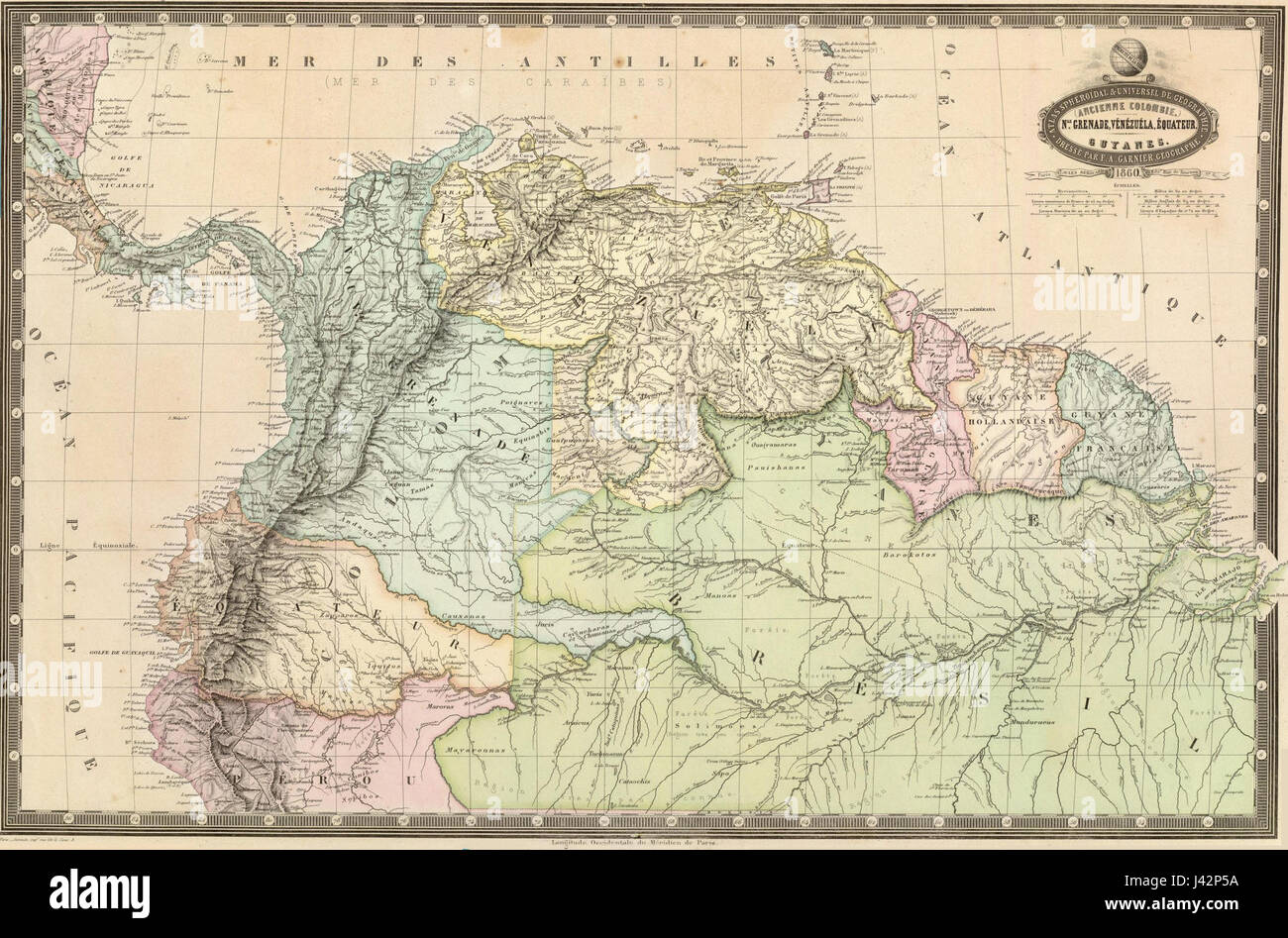 Carte de la républiques du nord de l'Amérique du Sud (1860) Banque D'Images