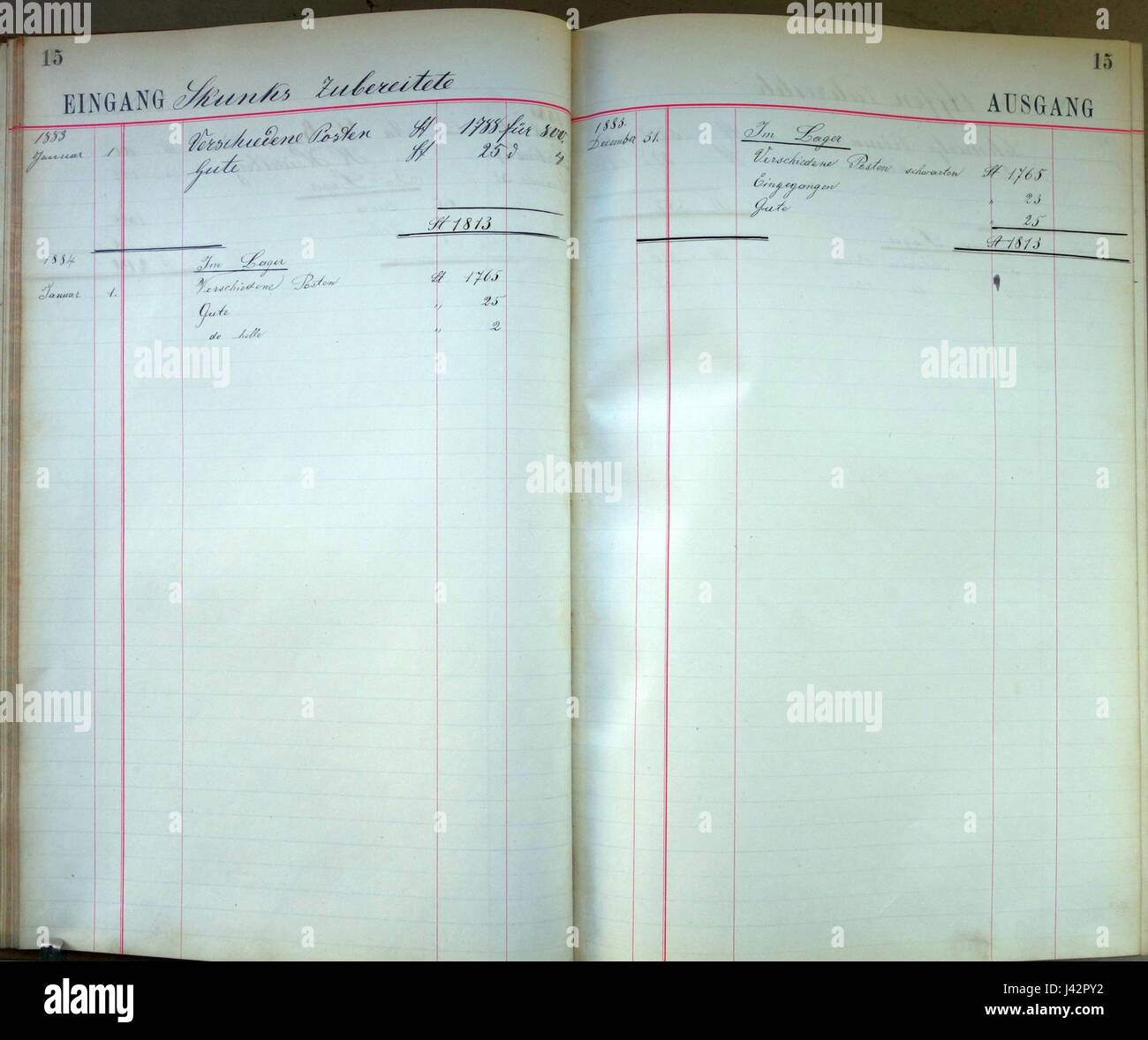 Un document historique intitulé 'Lagerbuch des Naoum Dedo', originaire de Leipzig en 1883-1884, documentant probablement un compte professionnel ou personnel particulier de l'époque. Banque D'Images