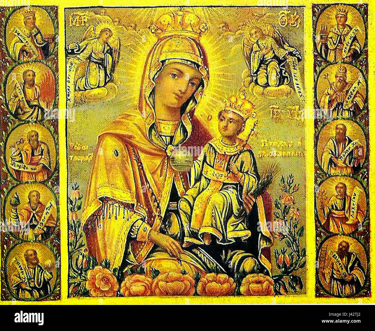 L'icône Mary Rose est une œuvre d'art religieuse située dans l'église de Pisoderi, en Grèce. Il représente la Vierge Marie avec l'enfant Christ et est une pièce importante dans la tradition byzantine. Banque D'Images