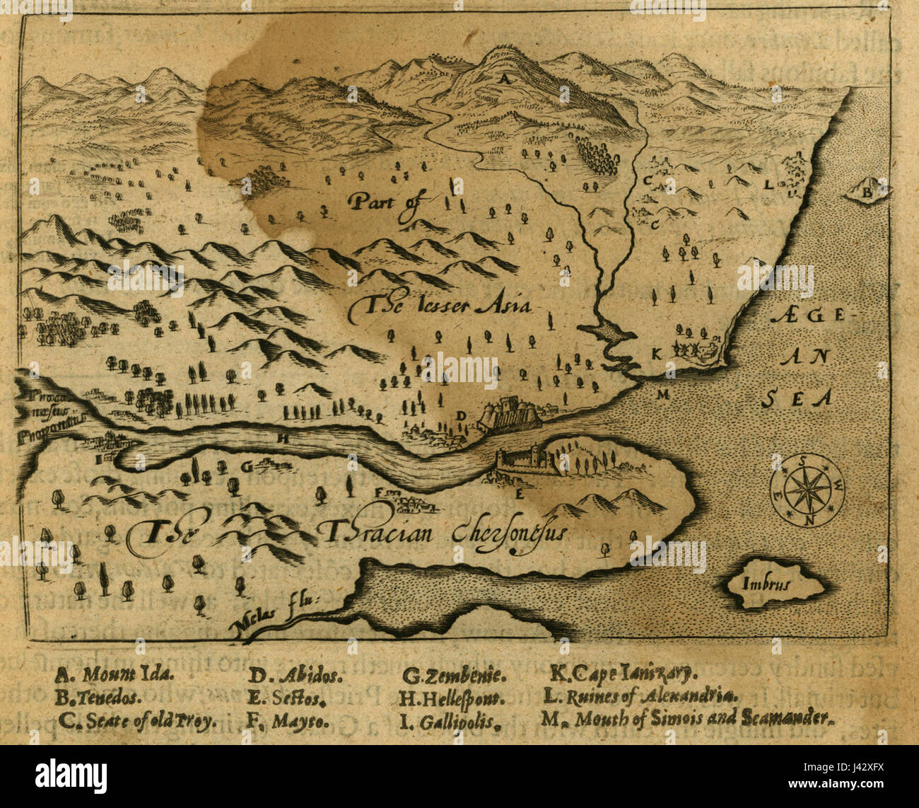 La carte des Dardanelles 1615 George Sandys Banque D'Images