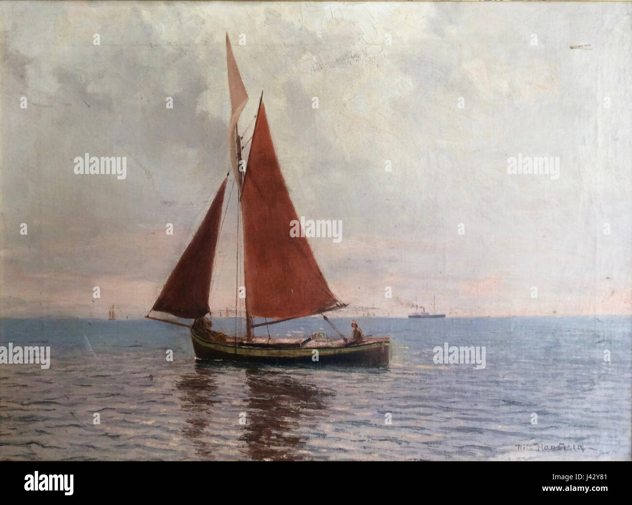 La scène maritime de Nils Hansteen capture l'essence de la vie maritime et la nature dynamique de la mer. Connu pour son habile représentation des paysages maritimes, les œuvres de Hansteen offrent un aperçu de l'histoire navale du XIXe siècle et de la Scandinavie Banque D'Images