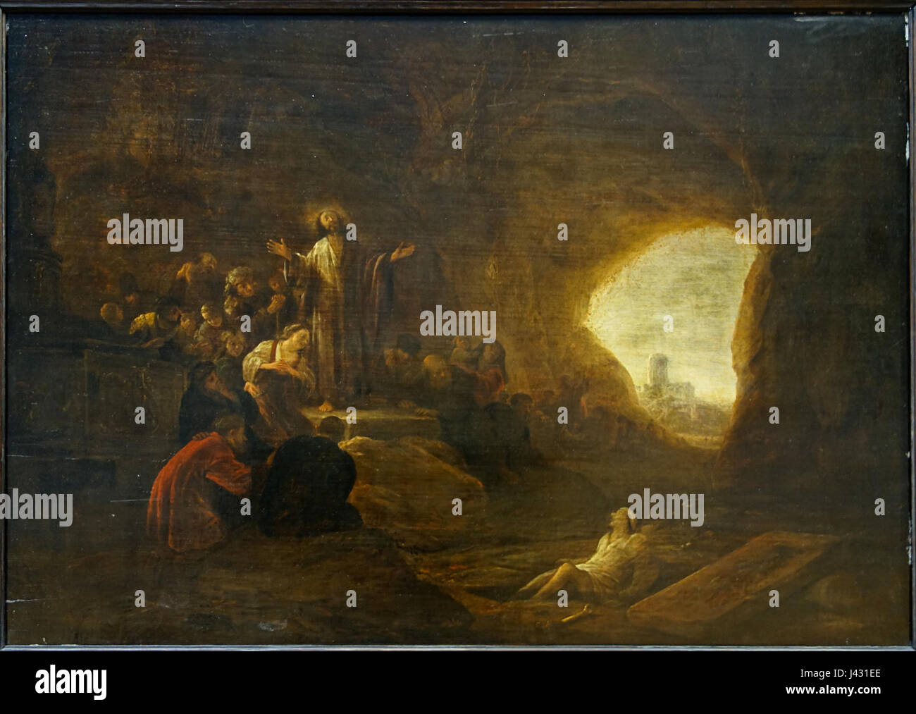 Cette peinture intitulée 'la résurrection de Lazare' de Lille PdBA de Wet représente la scène biblique de Lazare ressuscité d'entre les morts par Jésus. Il capture le moment dramatique et s’inscrit dans la tradition des religieux compris Banque D'Images