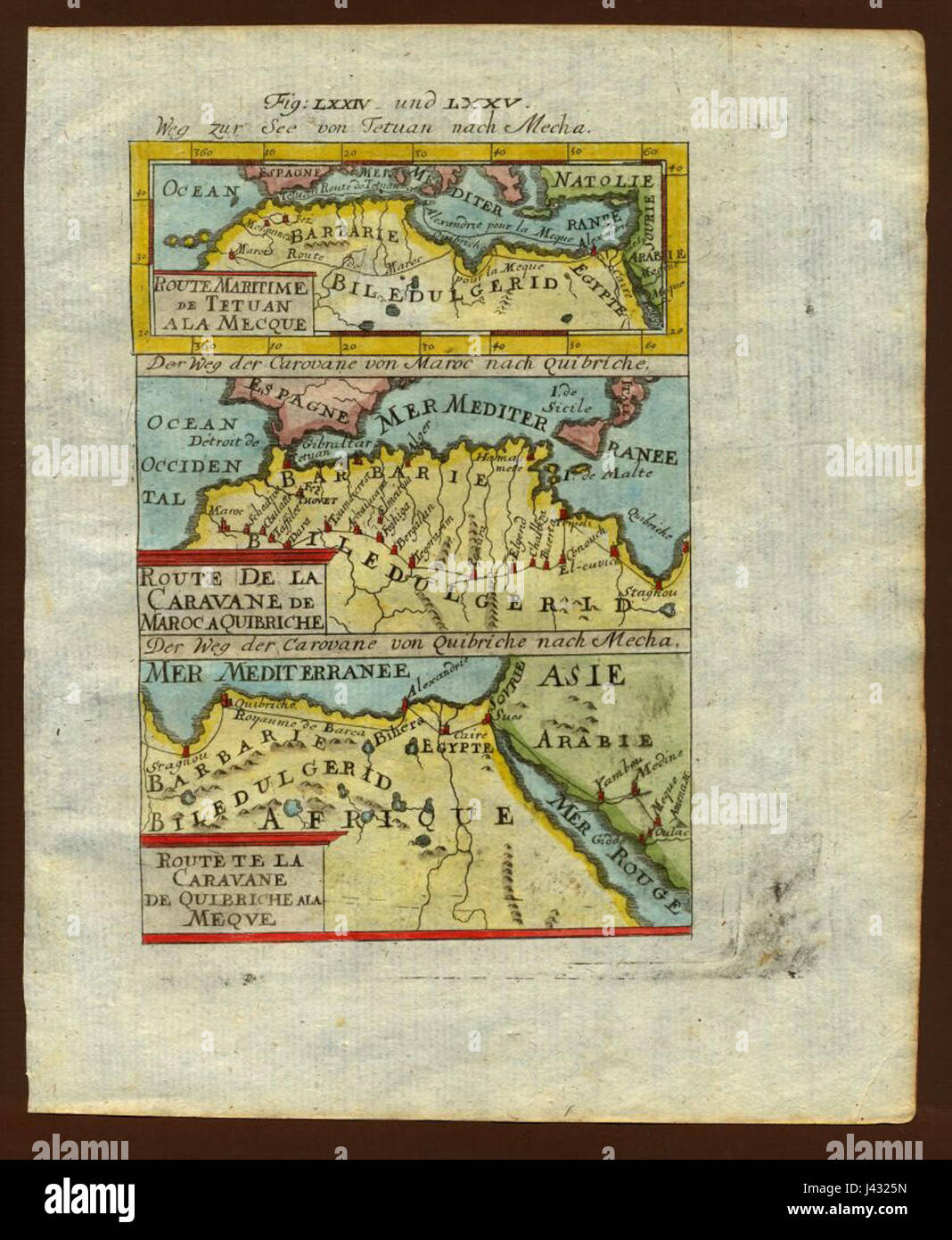 Carte des routes caravanières à La Mecque, 1719 Banque D'Images