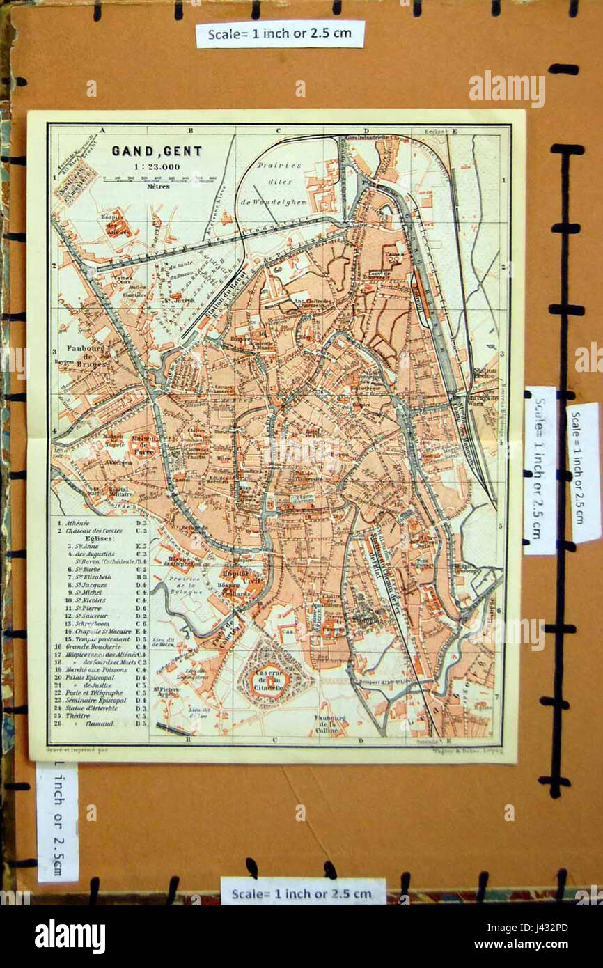 La carte 1885 Belgique Holland Street Ville Gand Gand Plan Banque D'Images