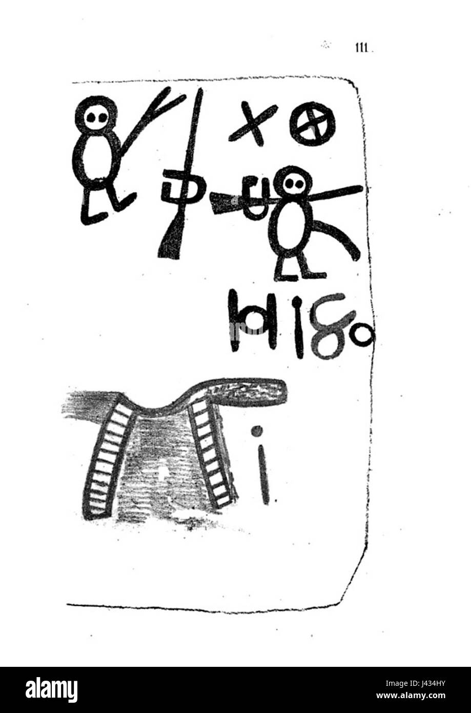 Ce livre, intitulé « Livre des sauvages », comprend des illustrations et du texte, donnant un aperçu des peuples autochtones. La page 111 présente une discussion approfondie ou une image liée au sujet du livre. Banque D'Images