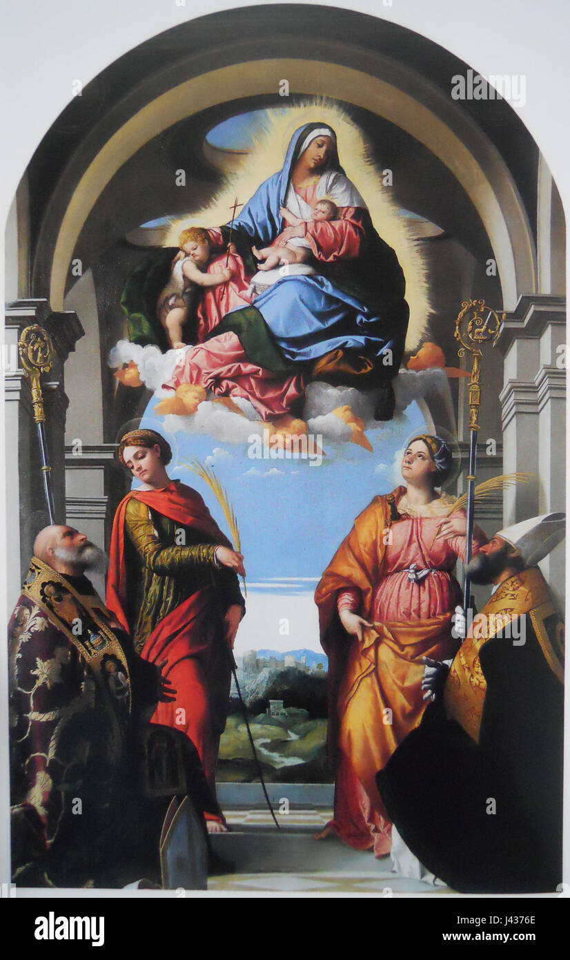 Madonna col bambino e san Giovanni Battista fanciullo dans gloria con i santi Benedetto, Paterio, Eufemia e Giustina Banque D'Images