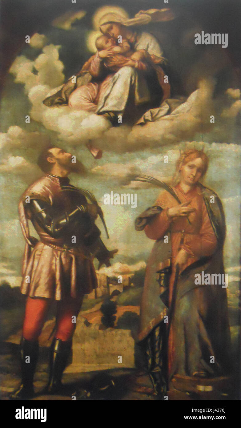 Madonna col bambino dans gloria con i santi Ippolito e Caterina Banque D'Images