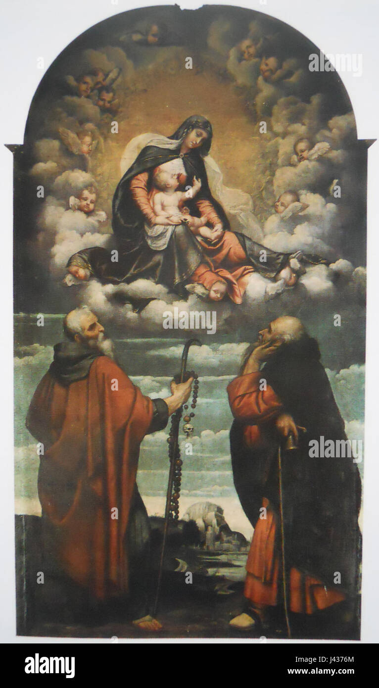 Madonna col bambino dans gloria con i santi Onofrio e Antonio Abate Banque D'Images