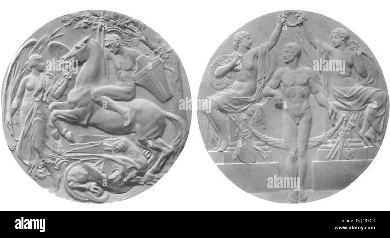 Les médailles de Londres 1908 ont été décernées lors des Jeux olympiques d'été de 1908, qui se sont tenus à Londres. Les médailles comportaient des designs uniques et ont été remises à des athlètes en reconnaissance de leurs réalisations dans divers sports. Banque D'Images