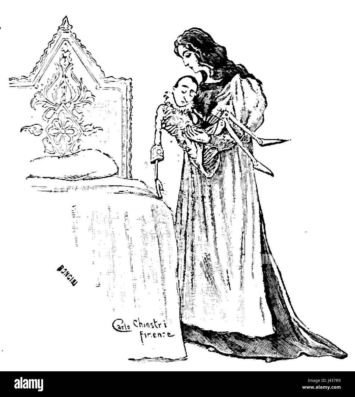 Ce titre fait référence à la page 97 du roman italien *le avventure di Pinocchio* de Carlo Collodi. La page représente probablement un moment de l'histoire de Pinocchio, une marionnette en bois qui désire devenir un vrai garçon. Banque D'Images