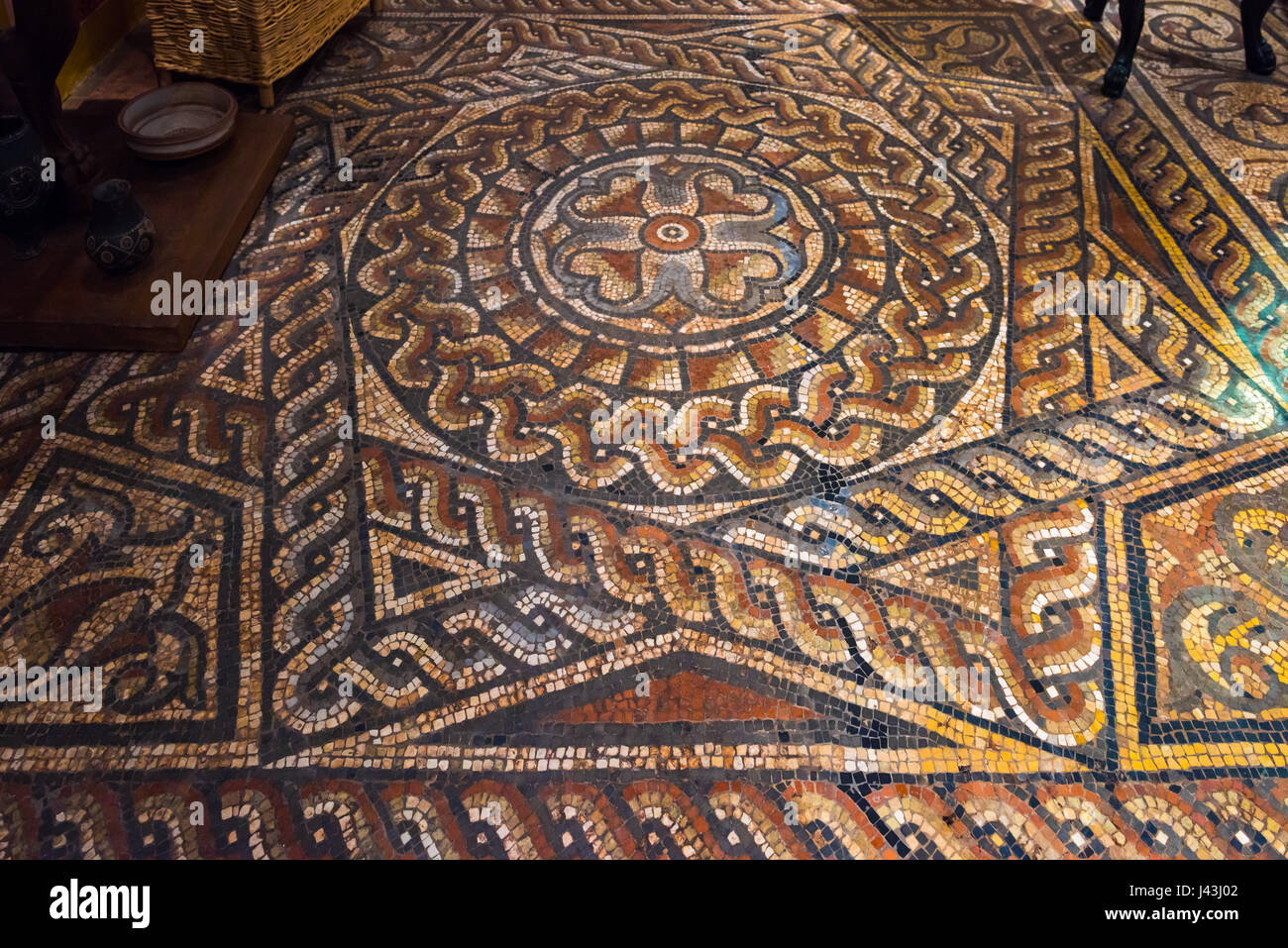 Sol en mosaïque romaine, musée de Londres, Royaume-Uni Banque D'Images